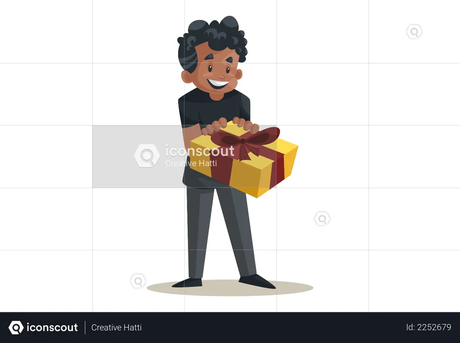 Office boy is holding a gift box in his hands  Illustration
