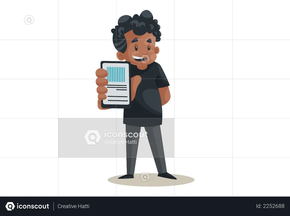 Office boy is holding a mobile phone in hand  Illustration
