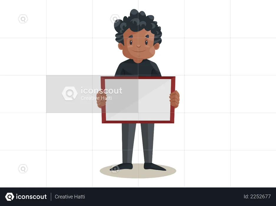 Office boy is holding an empty board in hand  Illustration