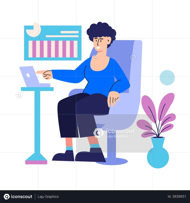 Office employee doing web analytics  Illustration