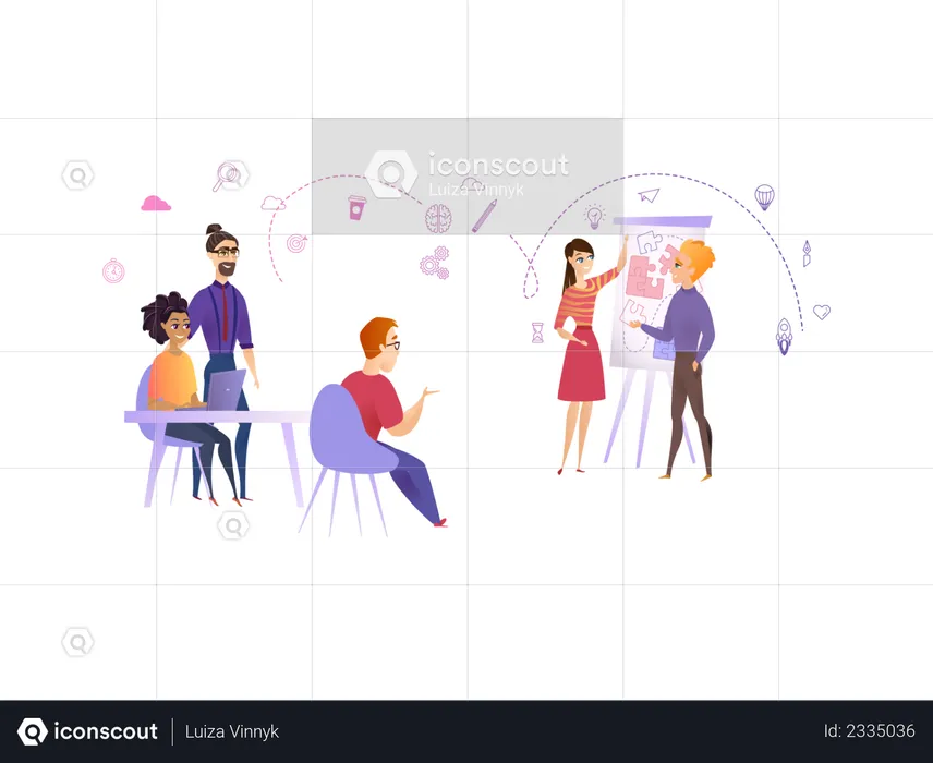 Office employees working together  Illustration