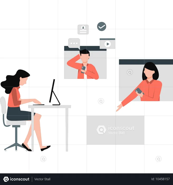 Office lady arranging online meeting  Illustration