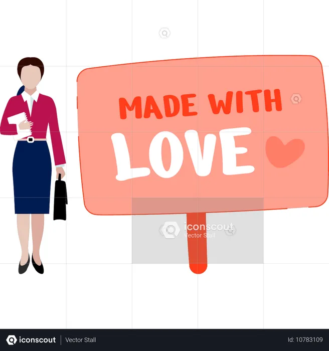 Office lady holding bag presenting love board  Illustration