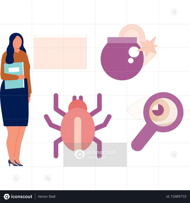 Office lady with file showing data virus  Illustration