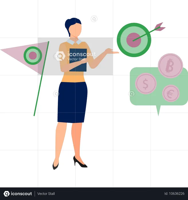 Office lady with file talking about target goal  Illustration