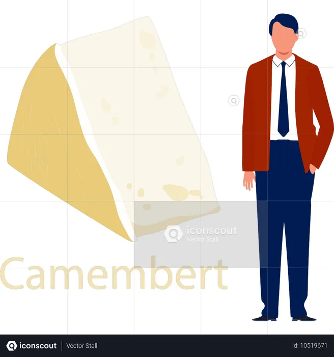 Office man  explaining about camembert cheese  Illustration