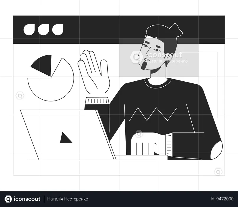 Office man in online meeting screen  Illustration