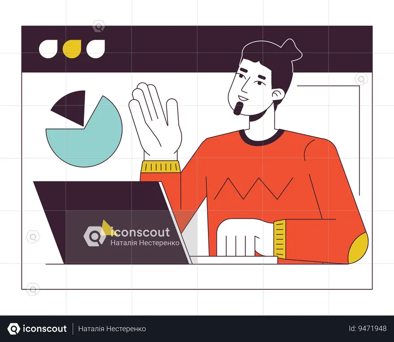 Office man in online meeting screen  Illustration