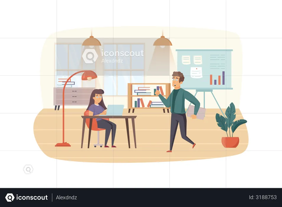 Office manager organizes office work  Illustration