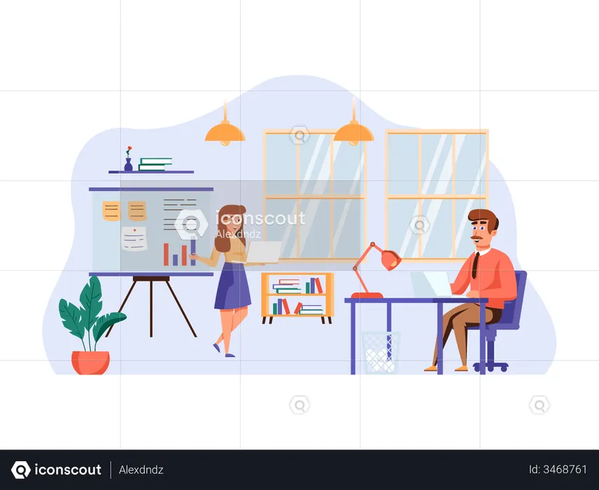 Office managers working in office  Illustration