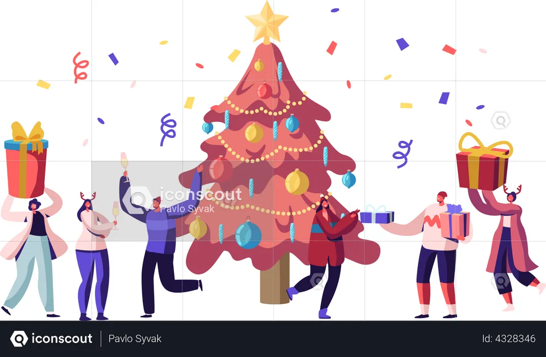 Office people celebrating Christmas together  Illustration