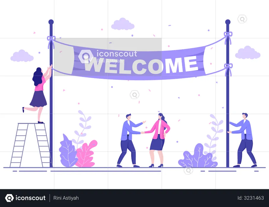 Office people decoration with welcome banner  Illustration