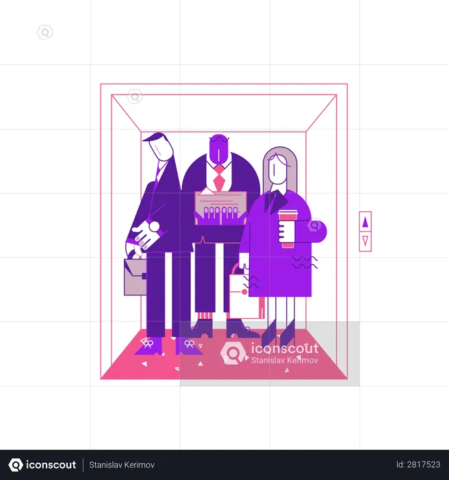 Office People in Elevator  Illustration