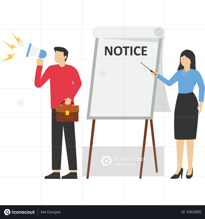 Office person with idea and businessman speaking into megaphone  Illustration