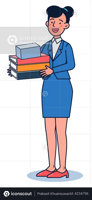 Office secretary holding pile of document  Illustration