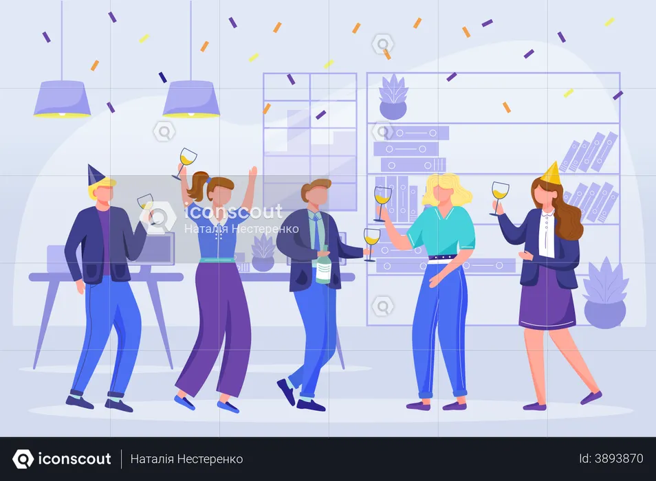 Office team celebrate birthday  Illustration