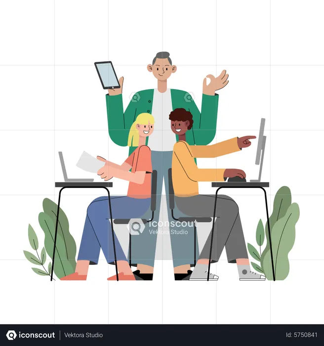 Office team working together  Illustration