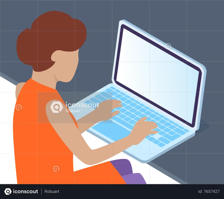 Office woman at a desk with a laptop  Illustration