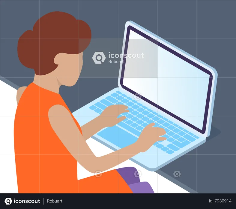 Office Woman At A Desk With A Laptop  Illustration