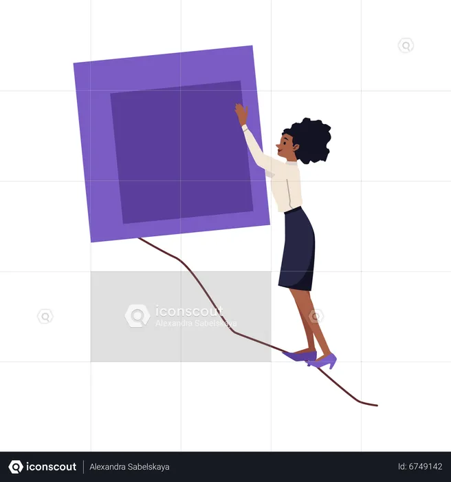 Office woman pushes up purple stone  Illustration