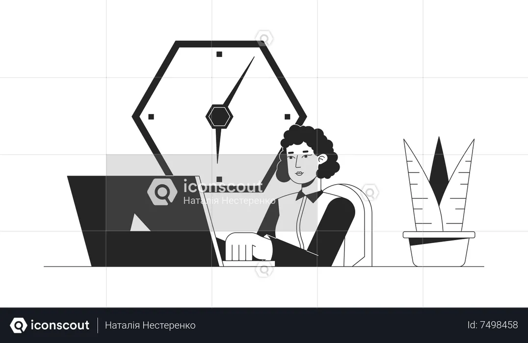 Office woman working on laptop  Illustration