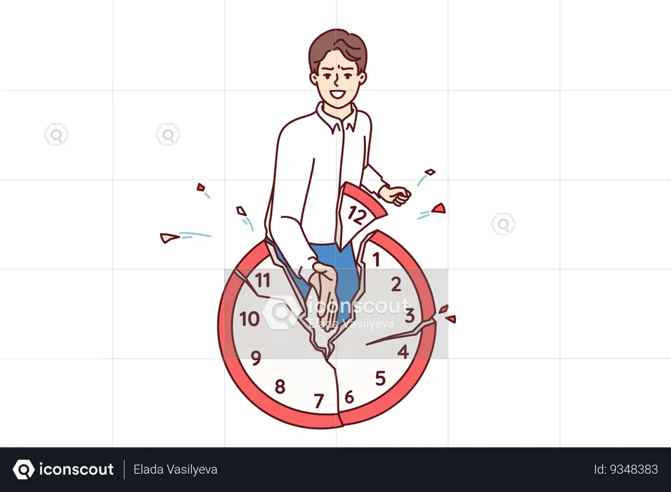 Office worker breaks watch refusing to comply with strict deadlines and follow business schedule  Illustration