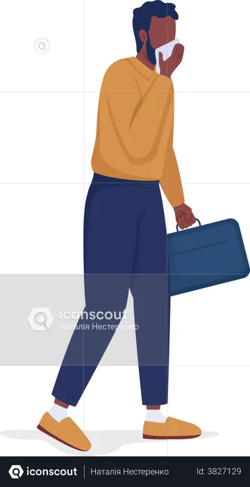 Office worker covering mouth with cloth  Illustration