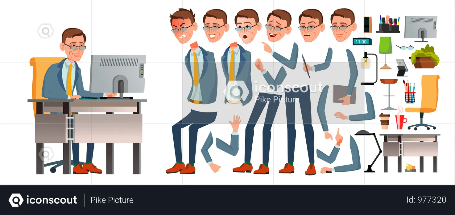 Office Worker Different Body Parts  Illustration