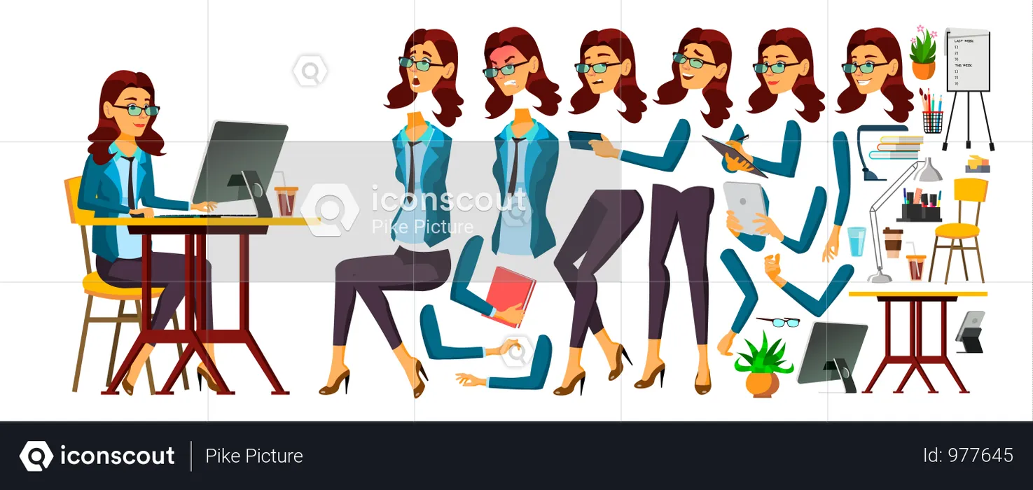 Office Worker Different Body Parts  Illustration