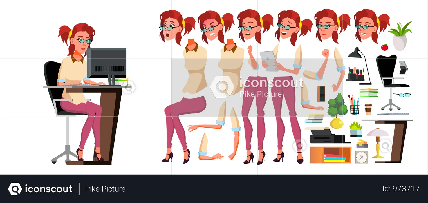 Office Worker Different Body Parts  Illustration