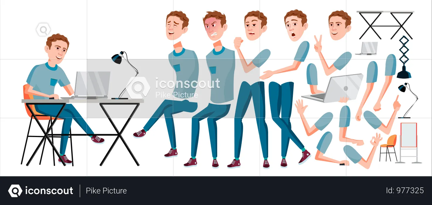 Office Worker Different Body Parts Used In Animation.  Illustration