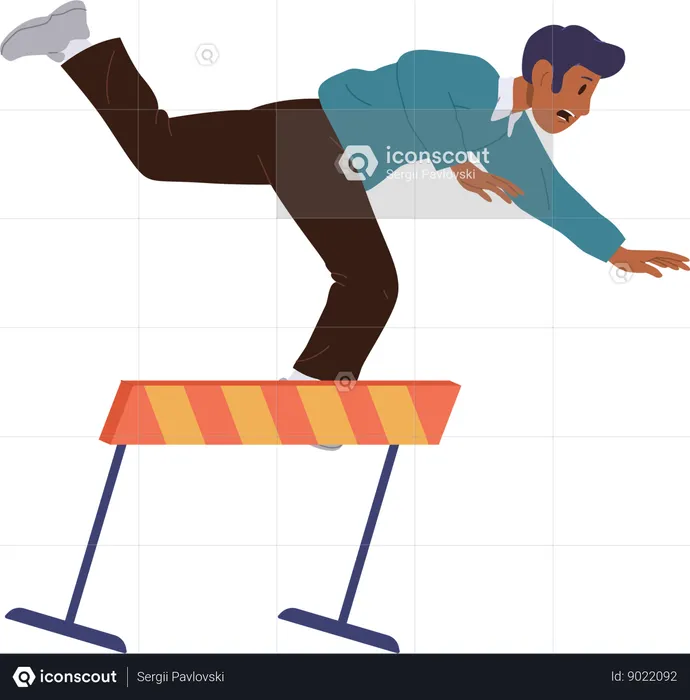 Office worker employee running and falling down on business race with obstacles  Illustration