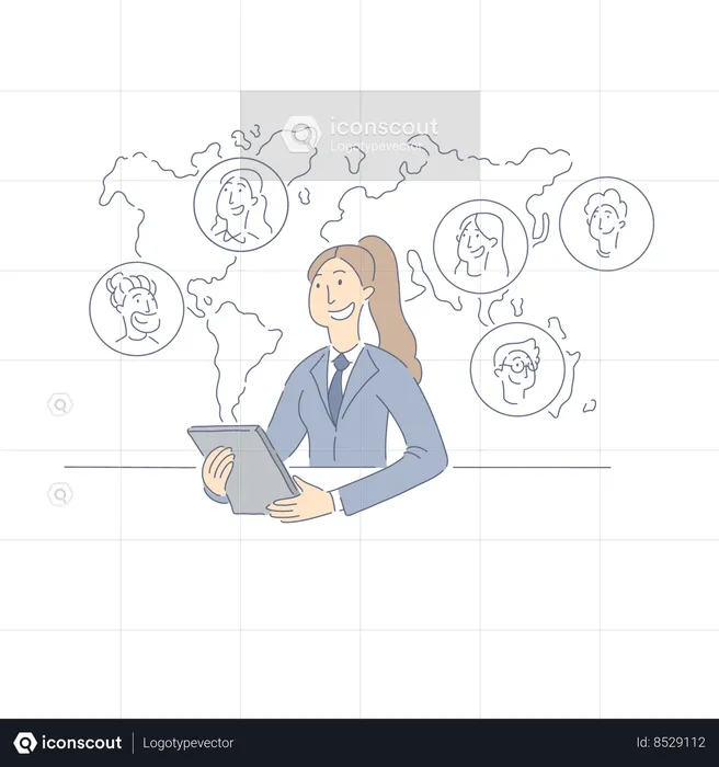 Office Worker Having Business Calls On Tablet  Illustration