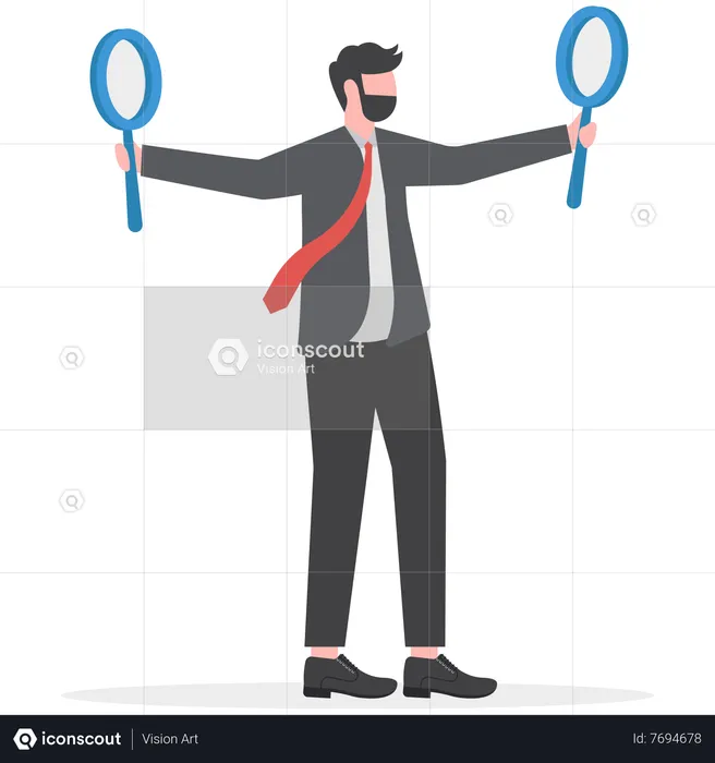 Office worker holding magnifying glass  Illustration