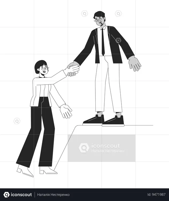Office worker holds hand out colleague  Illustration