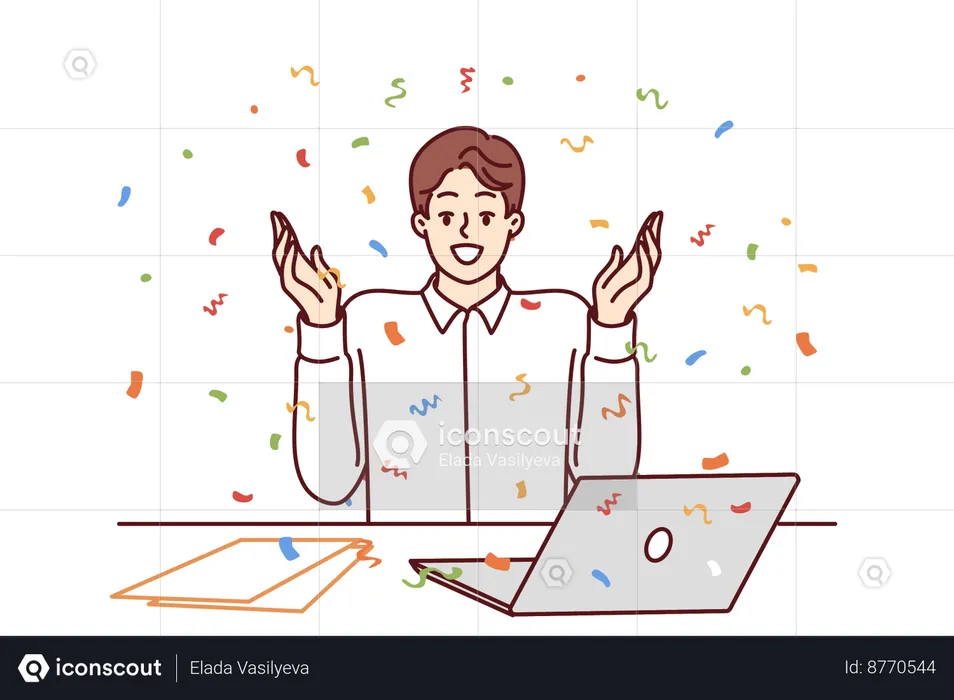 Office worker is celebrating his success  Illustration