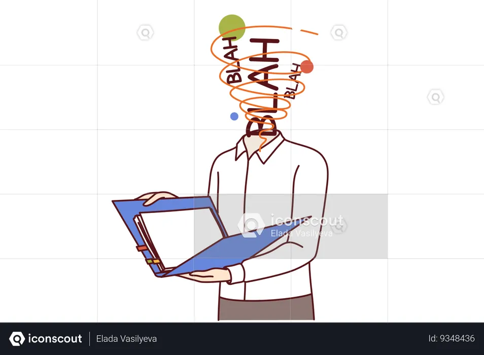 Office worker overwhelmed with new ideas feels brain explode reading business documents  Illustration