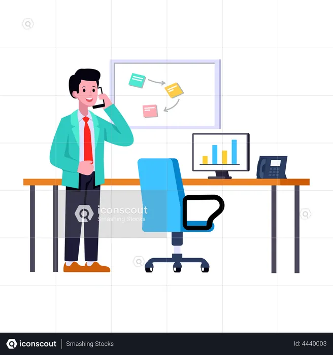 Office Worker speaking by smartphone  Illustration