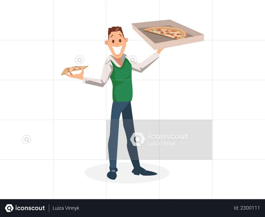 Office Worker Standing with Carton Pizza Box in his hand  Illustration