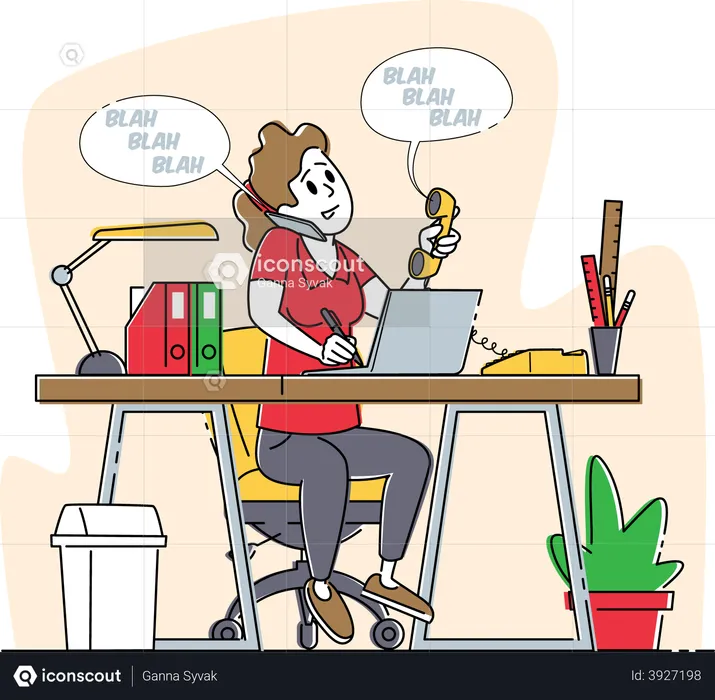 Office Worker Talking by Phone  Illustration