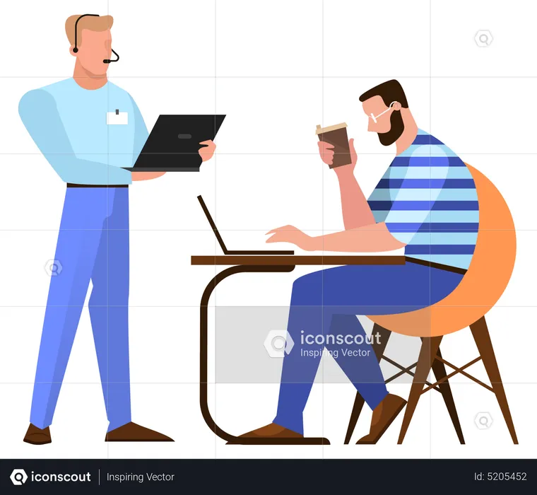 Office worker using his laptop in office  Illustration