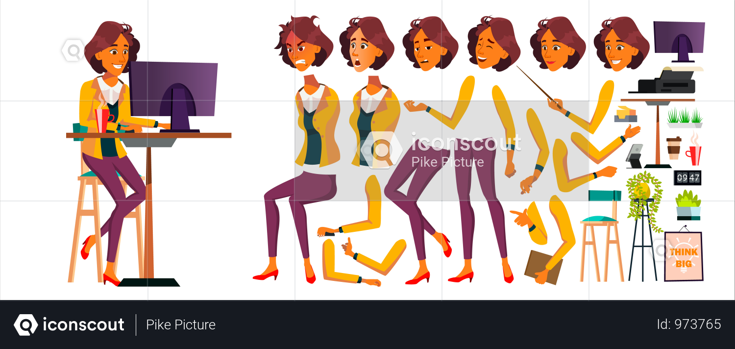 Download Premium Office Worker Vector. Woman. Animated Elements ...