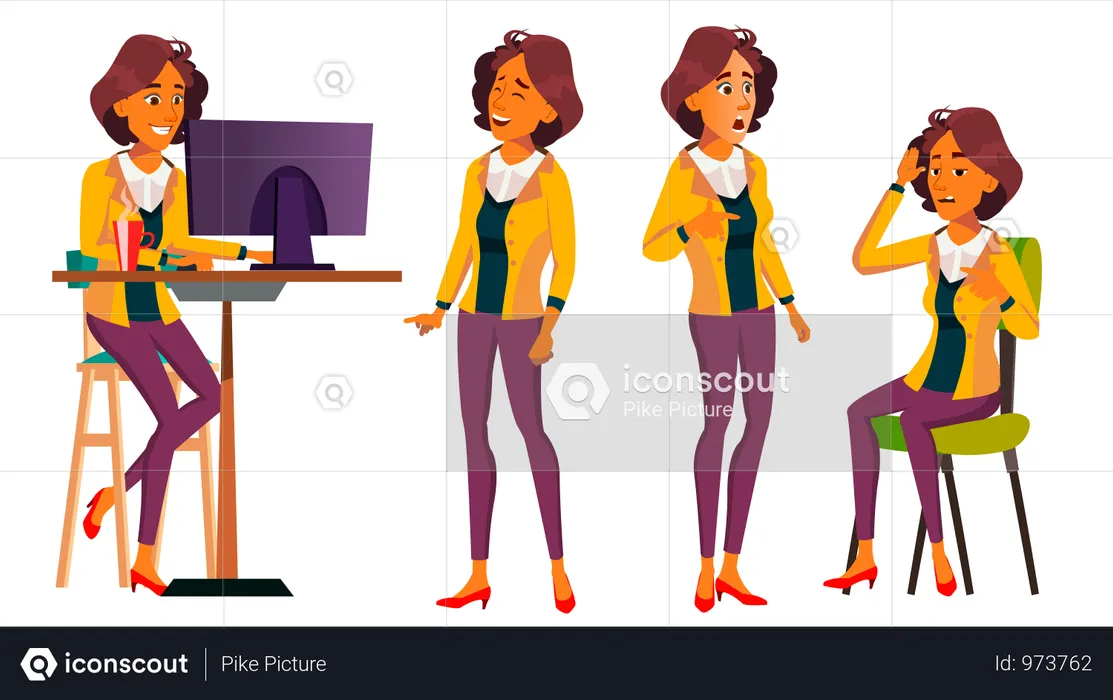 Best Premium Office Worker Vector. Woman. Smiling Servant, Officer. Poses.  Business Human. Front, Side View. Lady Face Emotions, Various Gestures.  Isolated Flat Cartoon Character Illustration Illustration download in PNG &  Vector format
