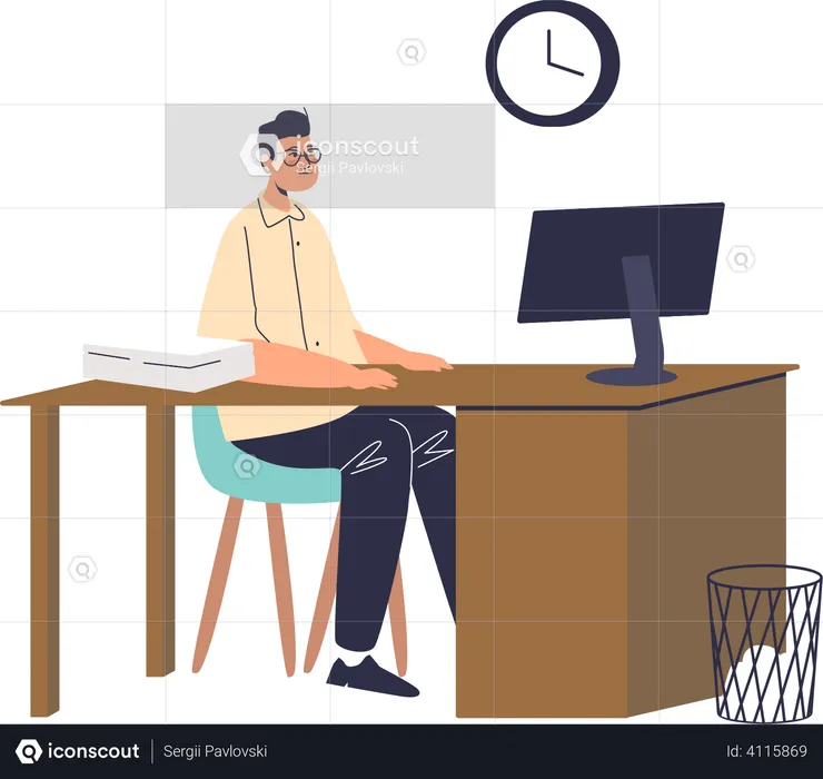 Office worker with a large amount of work  Illustration