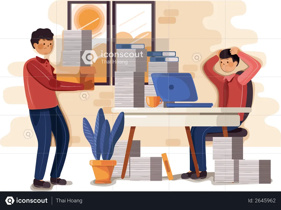 Office worker with workload  Illustration
