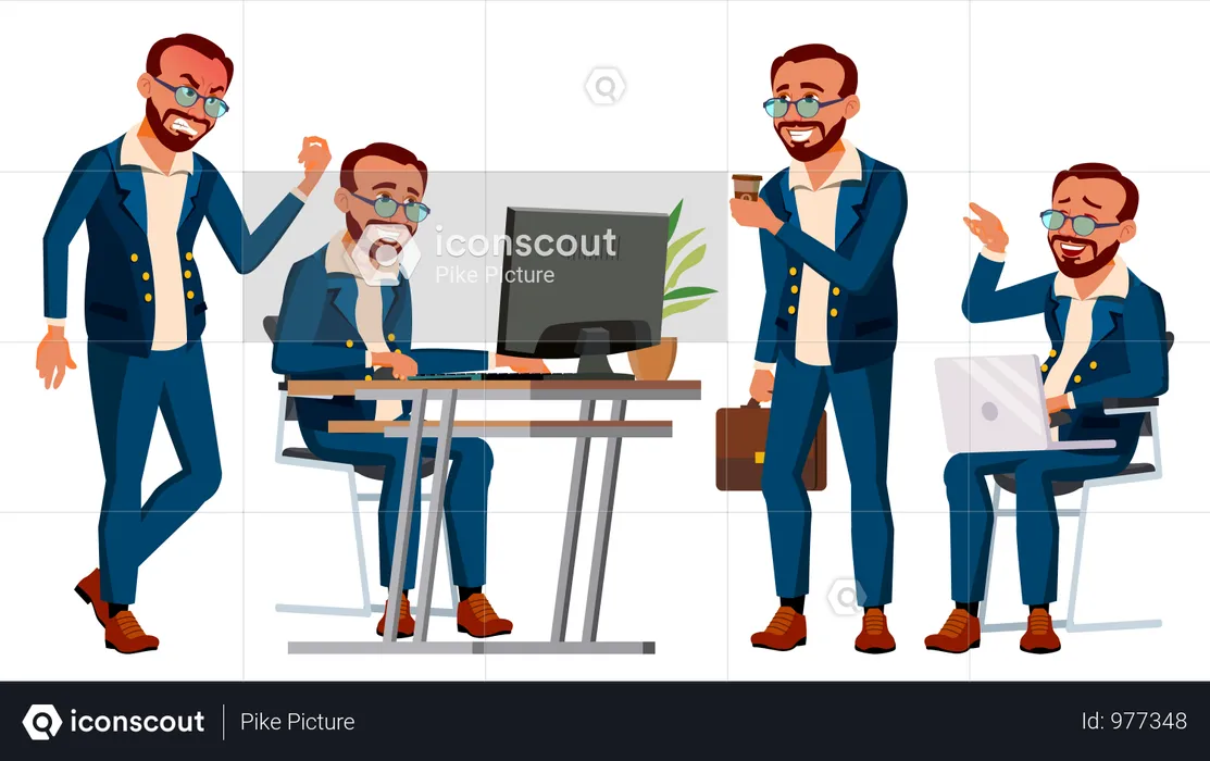 Office Worker Working Gestures  Illustration