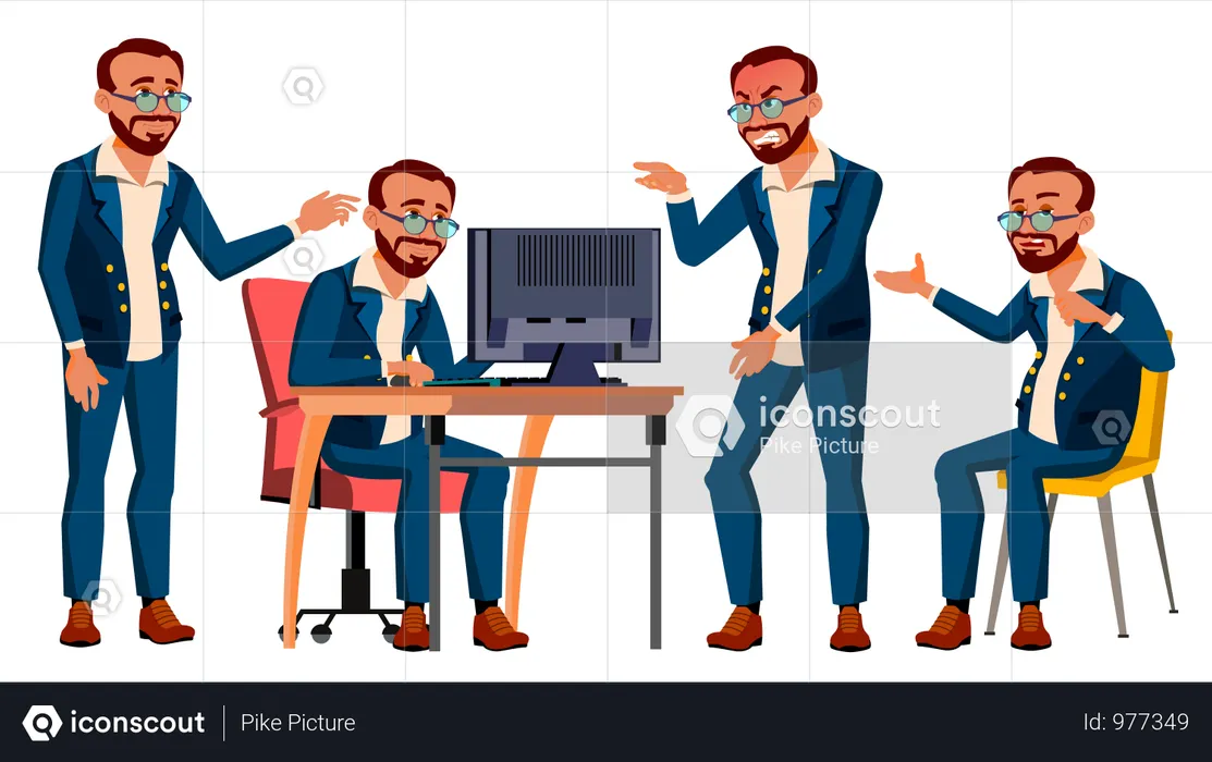 Office Worker Working In Office  Illustration