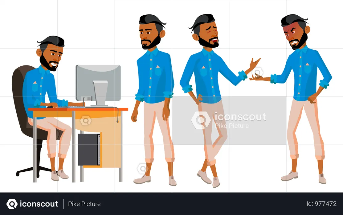 Office Worker Working On Desk In Office  Illustration