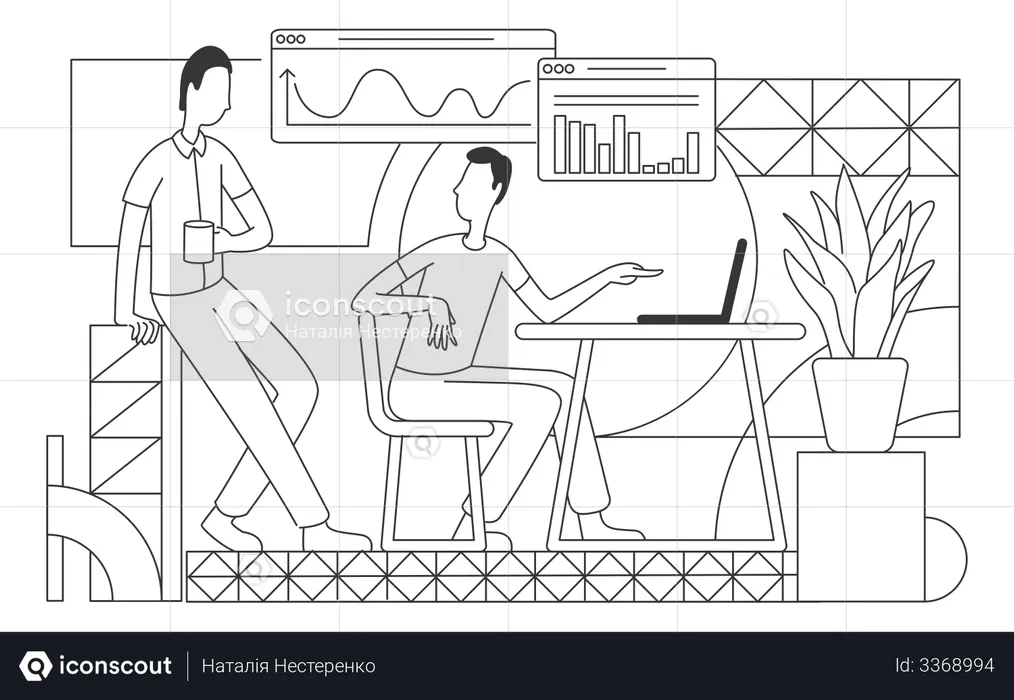 Office workers analyzing business statistics  Illustration