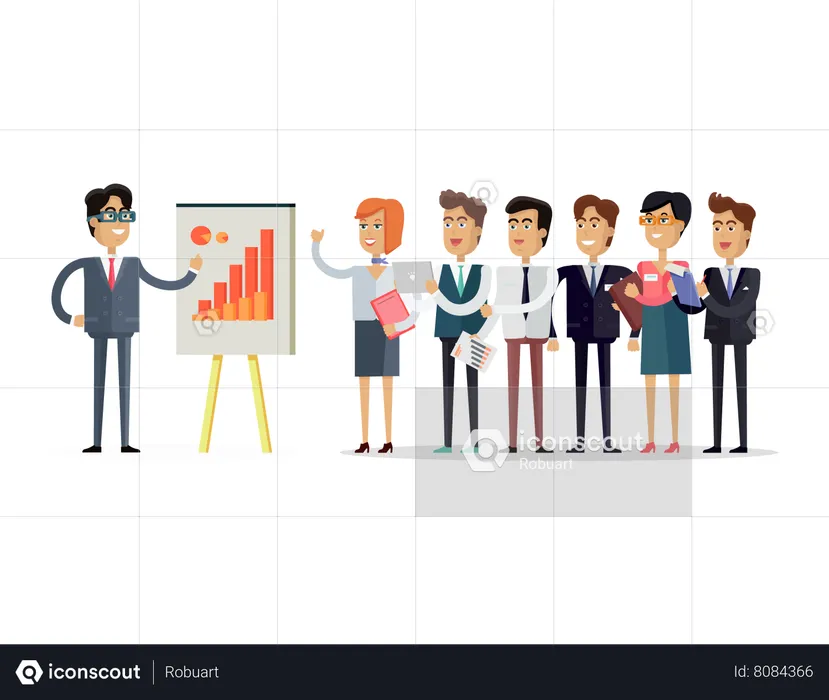 Office workers standing in a row in front of the head  Illustration